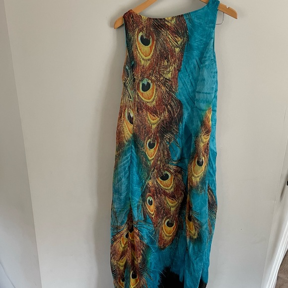 Gracila Bohemian Women Sleeveless O Neck Peacock Printed Maxi Dress Size Medium - Picture 7 of 11